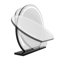 Miroir de maquillage de bureau intelligent à LED rond avec éclairage et fonctions personnalisées, construction en métal et verre