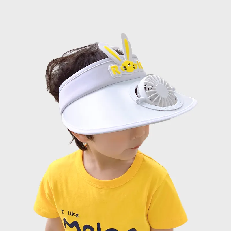 귀여운 어린이 태양 모자 실리콘 토끼 귀 패치 냉각 팬 상단 바이저 모자 모자 충전식 디자인 아이