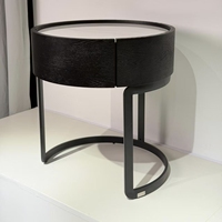 Table de chevet moderne compacte à 1 tiroir en bois, base métallique, design sans poignée, écologique, faite à la main, pour rangement, hôpital, salon, chambres