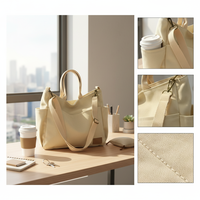 Sac fourre-tout en toile multi-poches avec fermeture éclair, sangle réglable et amovible pour une utilisation en bandoulière et à la main