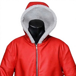 Blouson d'hiver pour femme en cuir véritable avec doublure en fourrure de mouton, coupe-vent, fermeture éclair, ceinture et poches, couleur unie - Product Image 2