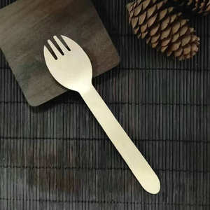 سبورك خشبي صغير ، ملعقة شوك من خشب البِرْش قابل للتحلل بكميات كبيرة ، ملعقة 2 في 1 - Product Image 4