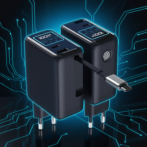 Adaptateur de charge rapide mural rétractable 65W PD USB C blanc avec câble et écran - Product Image 5