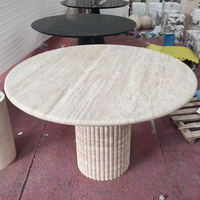 Table à manger ronde minimaliste haut de gamme en marbre travertin naturel personnalisé, écologique, 6 places, meubles de salle à manger en pierre