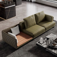 Canapé modulaire à profil bas en forme de L, en cuir vert olive, avec chaise longue, panneaux tissés et pieds chromés, pour salon, hôtel, appartement