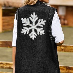 Nouvel arrivage : Patch brodé en chenille et sequins, motif neige, grand format 28 cm, thermocollant, bord argenté - Product Image 4