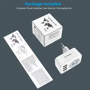 Adaptateur de voyage 5 en 1 avec 1 USB C 3 ports USB 1 prises CA/US pour le Canada US vers l'UE La plupart des normes d'alimentation de l'UE (Type C) UK inclus