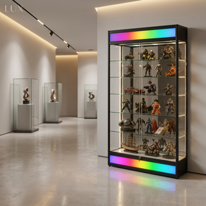 LUX Free Standing Lockable Glass Display Cabinet Colorful Flowing Lights Indoor Cosmetic Shop Glass Showcase - Product Image 1