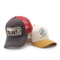 Topi Trucker Vintage Custom, Bagian Belakang Berjaring, Katun Twill, Pinggiran Melengkung, Bordir Patch, Snapback Retro, Outdoor untuk Pria, Dua Warna