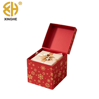 Boîte cadeau carrée empilable en carton recyclé écologique, motif flocon de neige rouge, boîte cadeau de Noël pour fête