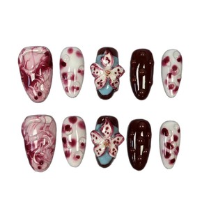 <span class=keywords><strong>Uñas</strong></span> Postizas Hechas a Mano con Diseño Floral 3D Colorido, Estilo Europeo y Americano, Venta Caliente 2026, Venta al Por Mayor - Product Image 4