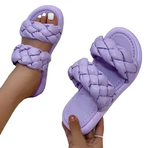 नई देवियों दौर खुले पैर की अंगुली ब्रेडिंग जूते गर्मियों हस्तनिर्मित महिलाओं फ्लैट चप्पल घर आउटडोर स्लाइड आकस्मिक प्लस आकार समुद्र तट चप्पल