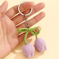 Gantungan Kunci Bunga Tulip Rajut Tangan, Gantungan Kunci Tulip Wanita, Gantungan Tas Lucu, Bunga Rajut, Gantungan Kunci Tulip