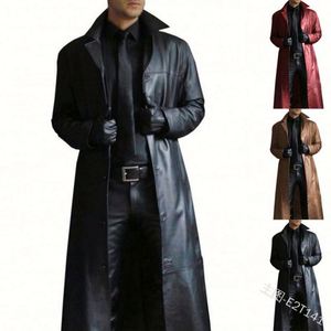 Gabardina de piel sintética de manga larga para hombre, abrigo cortavientos de otoño con cierre de cremallera, prendas de vestir holgadas ajustadas para invierno - Product Image 1