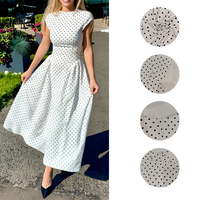Robe longue vintage à pois pour femme, manches courtes, taille ajustée, coupe trapèze, élégante, pour le bureau et les trajets quotidiens – En stock, vente en gros