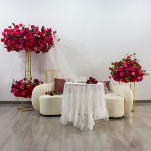 Grand support de fleurs en rose de luxe moderne personnalisé en usine, arrangement artificiel en dentelle pour décoration de table de mariage - Product Image 5