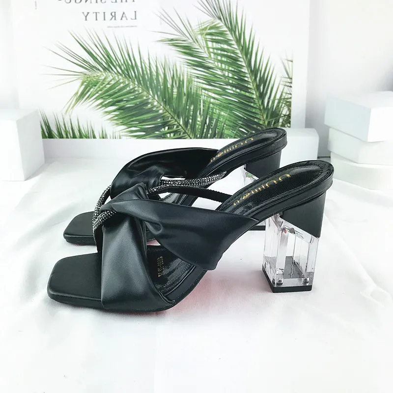 2021 Hot Sale Sexy Handmade Crystal Sandals Women Ballroom Square Toe Dance Shoes High Heel Ladies Sandals