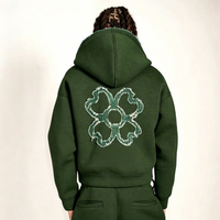 Sweat à capuche court personnalisé pour femme, style streetwear vintage, en coton French Terry, avec bordures effilochées et fleurs appliquées, OEM ODM