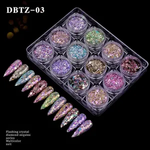 12 tarros lentejuelas de cristal intermitentes, polvo de camaleón Aurora con purpurina, decoración navideña para uñas o obras de arte