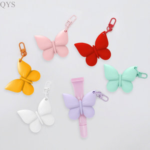 QYS Butterfly Shape Plastic Keychain Lip Balm Holder <b>Cute</b> Pendant Carabiner <b>Keyring</b> Red Color - Product Image 3