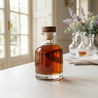 Bouteille en verre personnalisable de 250 ml pour whisky et spiritueux de spécialité, bouchon en liège, finition mate, bouteille transparente de haute qualité