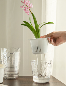 Self Watering <strong>Plastic</strong> Planter with Glacier Texture, Transparent Ornament Self Watering Garden <strong>Pot</strong> for Window Garden, <strong>Table</strong> - Product Image 2