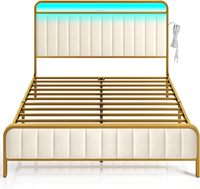 Tête de lit USB à LED Mobilier simple rembourré en métal Lit en fer forgé Lits simples/doubles en métal