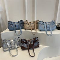 Sac bandoulière Y2K en jean patchwork pour femme, sac à main en cuir PU avec boucle métallique