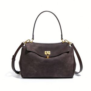 Women <b>Vintage</b> Suede Shoulder Bag Metal Lock Closure Large Capacity Soft Handbag Removable Strap Casual Crossbody <b>Purse</b> Daily Two - Product Image 1