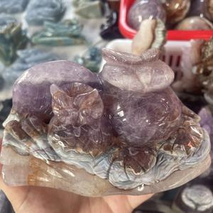 Grosir alami ukiran batu akik hewan rubah penyembuhan kristal kuarsa hewan kerajinan untuk dekorasi - Product Image 3