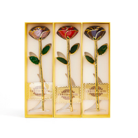 Fleur de Rose véritable naturelle plaquée or avec tige pour cadeau d'amoureux de la Saint-Valentin