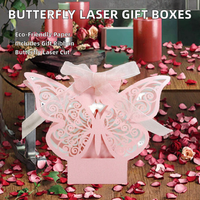 Boîtes à dragées papillon découpées au laser avec revêtement UV, en carton recyclable et pliable, pour mariage, baby shower, anniversaire