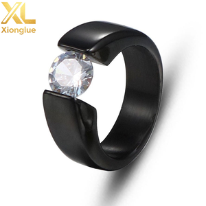 Luxury <b>Rings</b> Round CZ Crystal Zircon <b>Ring</b> for <b>Men</b> Women Black Gold <b>Silver</b> Color Stainless Steel Engagement Anniversary - Product Image 3