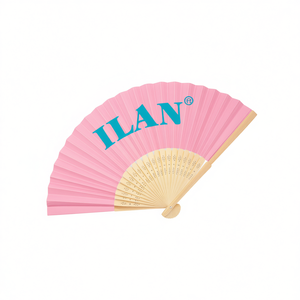 Ventaglio di carta Ilan da 21 cm, rosa, pieghevole, per decorazioni - Product Image 1