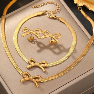 Conjunto de Joyería <span class=keywords><strong>Miou</strong></span> para Mujer, de Acero Inoxidable, con Diseño de Mariposa, Cadena de Serpiente y Lazo, Chapado en Oro, Collares, Pulseras y Aretes, a la Moda - Product Image 4