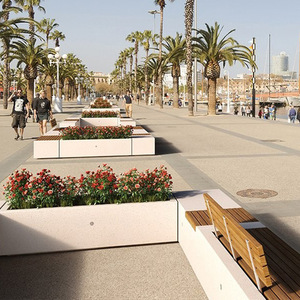 Banc en béton GFRC New Magic Stone avec jardinière, assise modulaire d'extérieur pour cours et terrasses - Product Image 2