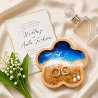 Plateau à bijoux en résine océanique moderne fait main, motif vague et fleur de bambou, pour mariage, décoration côtière, cadeau, vente en gros
