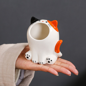 Cendrier en céramique en forme de chat mignon, blanc et jaune, décoration de bureau pour la maison, le salon, cadeau - Product Image 3