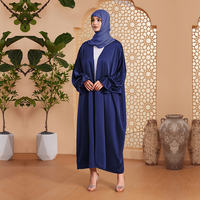 Nouveau Fantaisie Fleur Manches Kimono Dubaï Ouvert Musulman Abaya Robe Islamique Vêtements Eid Satin Plus La Taille Femmes Maxi Robe En Gros