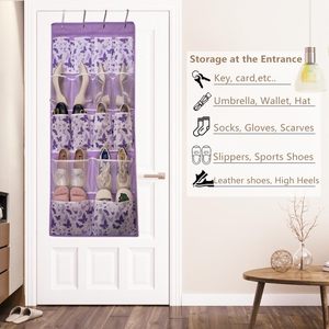 Organisateur de rangement suspendu au-dessus de la porte, 16 poches, motif papillon violet, tissu en nylon pour l'organisation des placards et des armoires - Product Image 2