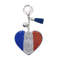 Porte-clés Cœur Bling Strass Tendance Drapeaux Porto Rico Canada États-Unis Mexique France Allemagne Grèce Royaume-Uni
