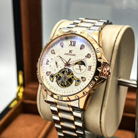 AOKULASIC Montre mécanique semi-automatique à grand cadran de style européen et américain avec phase de lune et montre multifonction pour homme