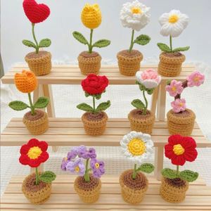 Fleur en pot tricotée au crochet, cadeau pour la fête des mères, décoration moderne pour la maison et le bureau - Product Image 4