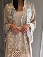 Abaya ouverte Mexizo personnalisée en dentelle délicate, style cardigan, pour femmes musulmanes, mode islamique modeste de Dubaï, vêtement d'extérieur