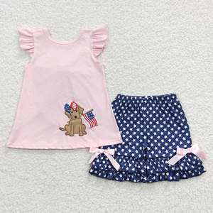 Tenue de boutique brodée drapeau américain pour bébés filles et garçons, collection 4 juillet, motif chiot, prête à expédier - Product Image 1