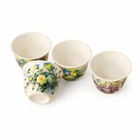 Ensemble de 8 tasses à café en céramique écologiques de luxe avec bordure dorée et argentée, imprimé floral bohème mandala paisley marocain