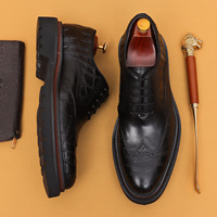 Chaussures brogues à lacets en cuir pleine fleur pour hommes, style britannique, dessus en cuir véritable gaufré et sculpté