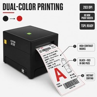 Imprimante d'étiquettes thermiques bicolore de bureau 3 pouces 80 mm 203 dpi sans encre pour codes-barres FNSKU et étiquettes de plateforme