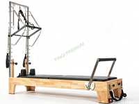 Reformer Pilates Premium avec tour Cadillac demi-taille, Reformer en bois à joints articulés avec tour en acier inoxydable, Reformer demi-trapeze