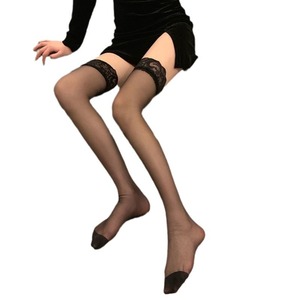 Black Thigh High Stockings With Lace Trim Transparent Women's Fashion Hosiery Anti Slip Design For Youth 18-40 - Product Image 4